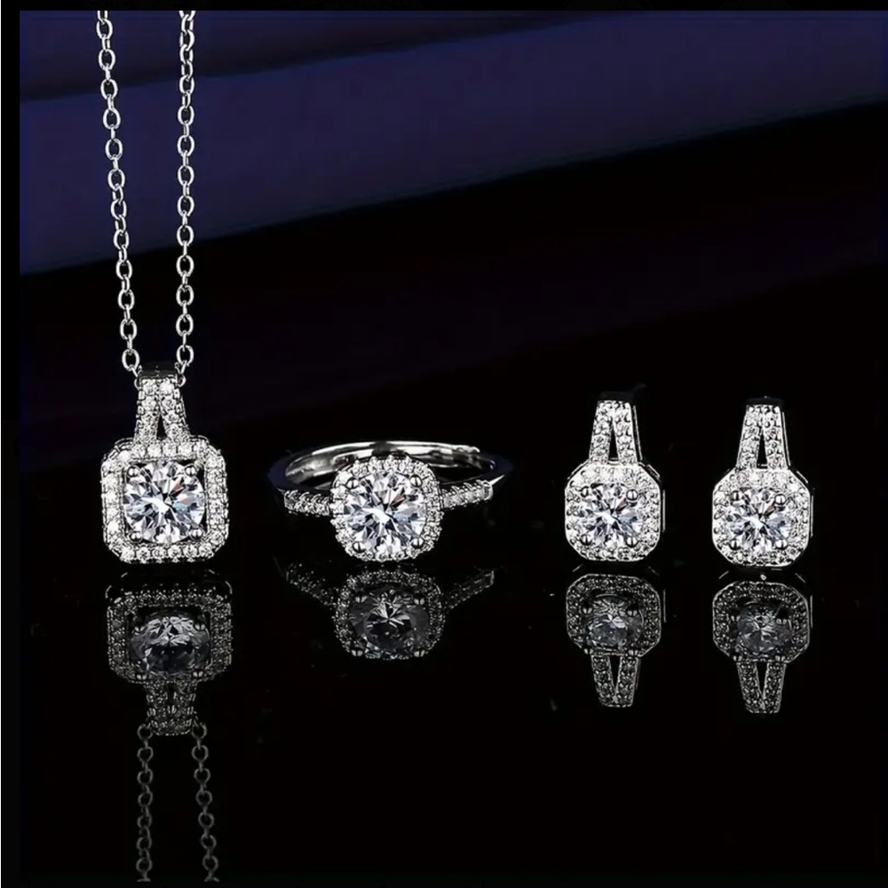 Jewelry Set ALL MOISSANITE Necklace, Ring, Earrings, D Color VVS1 W/ GRA CERT.,